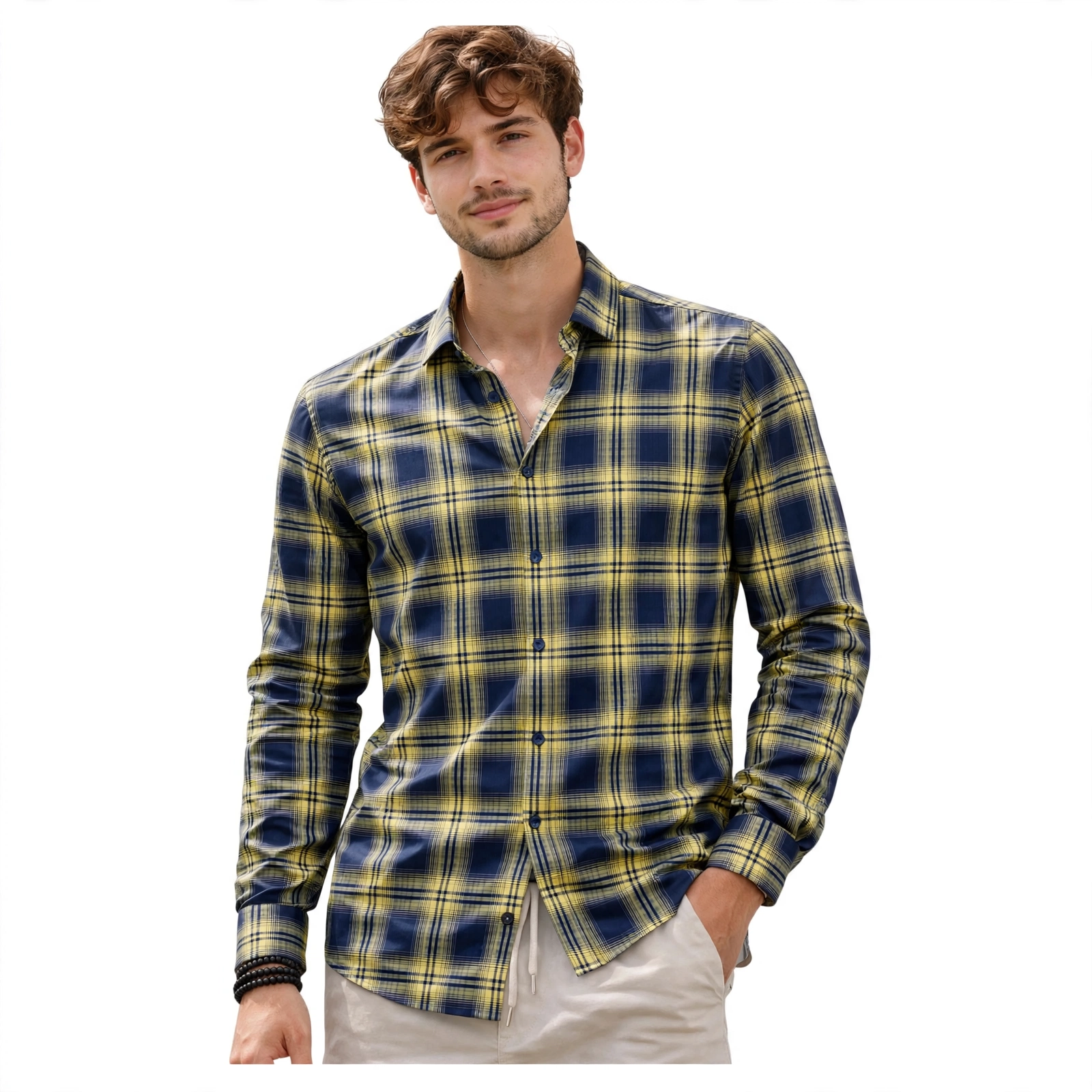 ARKVEDDA Blue Yellow Check Shirt