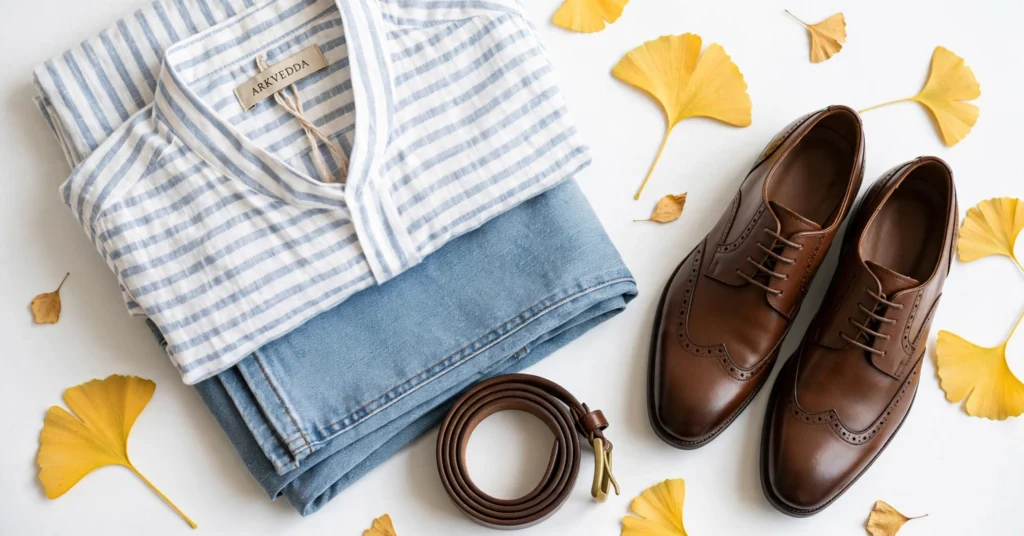 Striped Linen Shirt + Blue Denim (Office Look)