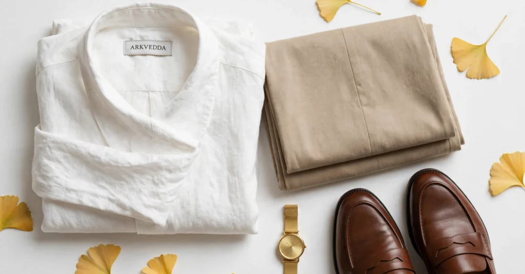 White Linen Shirt + Beige Trousers